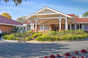 front entry driveway at baptistcare carey gardens aged care home in red hill act for low care and dementia care